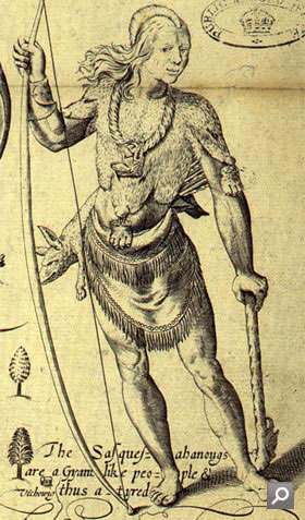 Susquehannock Warrior from a map of Virginia 1612 (MPG 1/284)