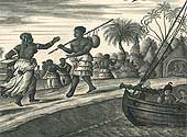A scene of native inhabitants, form Jean Barbot&rsquo;s, Journal depicting life in Africa in 1688, Catalogue reference: ADM 7/830B 