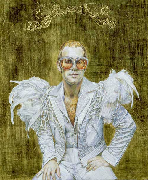 Sir Elton John, On the throne' painted by Suzi Malin