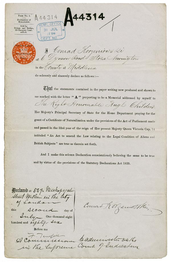 HO 144/177. Crown copyright; &copy; Trustees of the Joseph Conrad estate