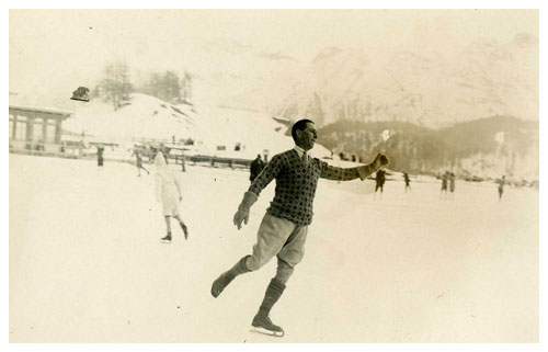 Judge William Evelyn Wylie skating in Switzerland, 1930.