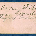 Visiting card from the Marquis of Queensberry to Oscar Wilde, purporting to read 'for Oscar Wilde, posing So(m)domite'. It was used to implicate Wilde at his trial in 1895. Catalogue reference: CRIM 1/41/6