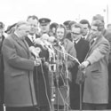 Prime Minister Harold Wilson with Willy Brandt at the start of Wilson's visit to Germany in December 1964. Catalogue reference: AIR 28/1584