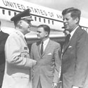President John F Kennedy with vice-president Lyndon B Johnson, visiting US Army Ordnance Missile Command, September 1962. Catalogue reference: DEFE 13/323
