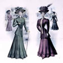 Edwardian fashion plate for Ladies' Spring and Summer fashions, 1909. Catalogue reference: COPY 1/278 folio 99