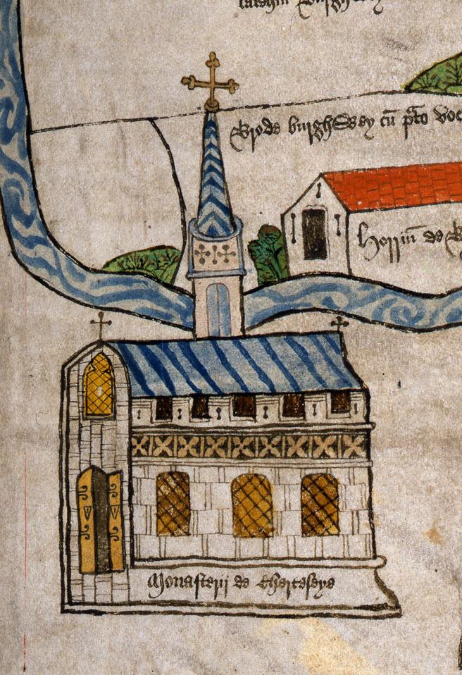 Chertsey Abbey - Detail from a medieval map 15th Century (E 164/25 f.222)