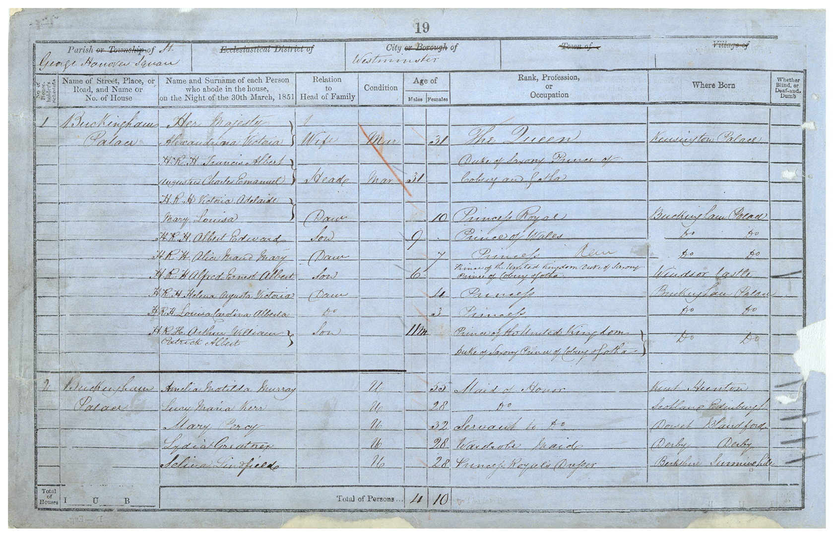 Entry from the 1851 census 