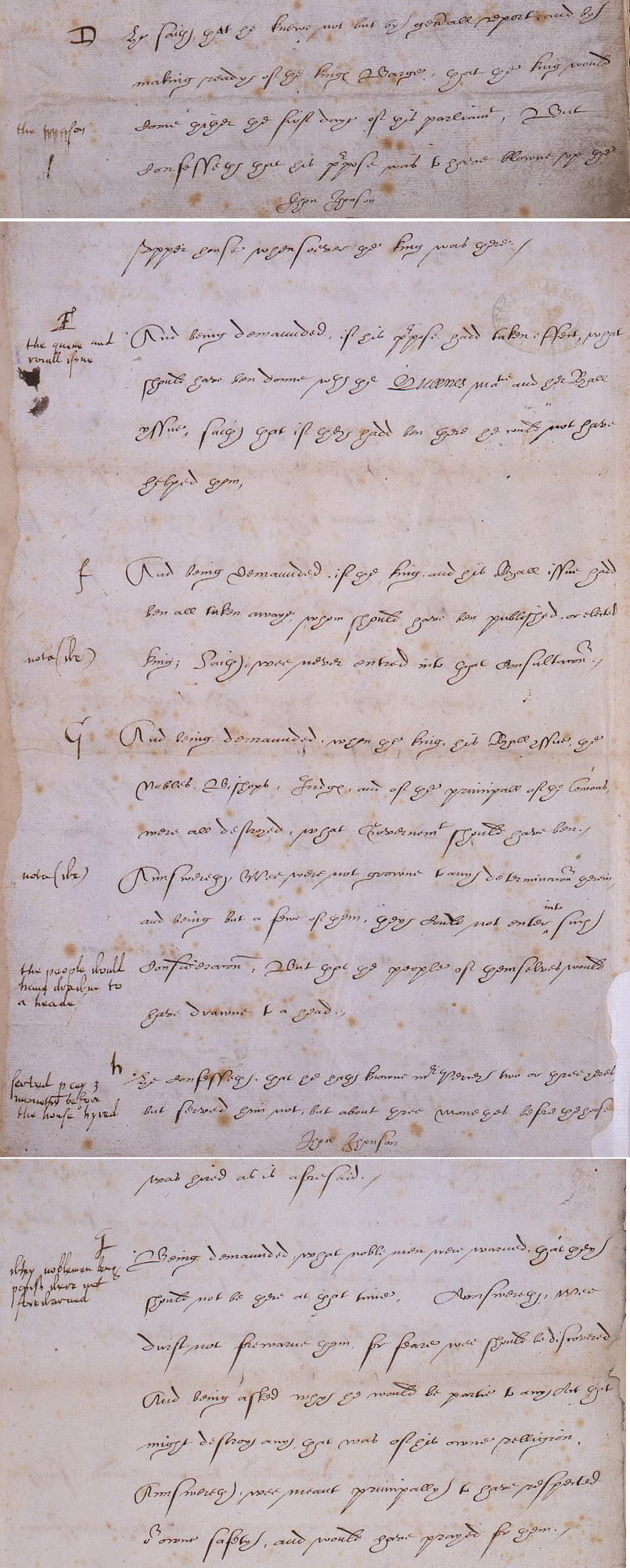 Extract from the examination of 'John Johnson', 5th November 1605 (SP 14/216/6)