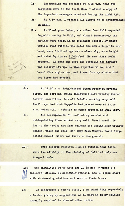 Report of the raid by Major General Ferrier, Commander Humber Defences 1915 (AIR 1/569/16/15/142/A)
