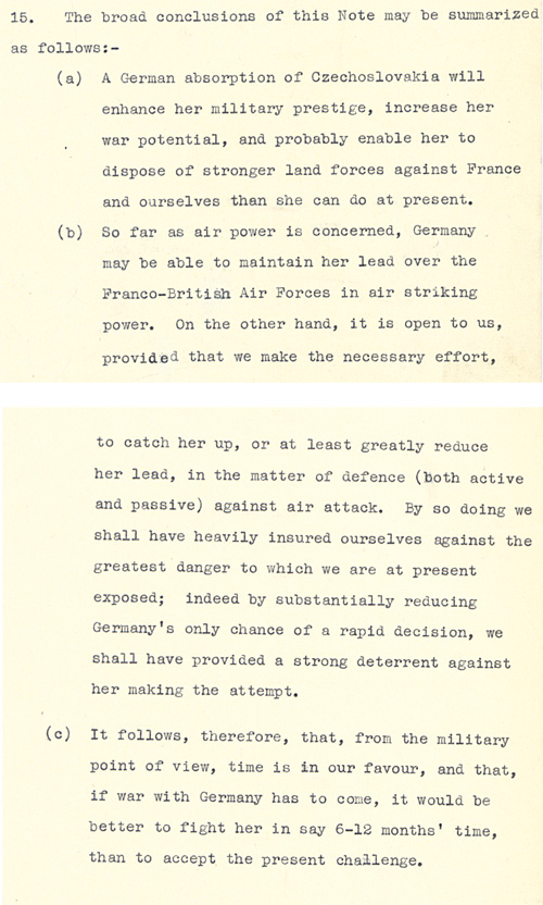 Conclusion of Note from General Ismay to the British Cabinet sent on September 20th, 1938 (CAB 21/544)