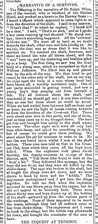 Durham Advertiser 17 Feb. 1882 A survivors account
