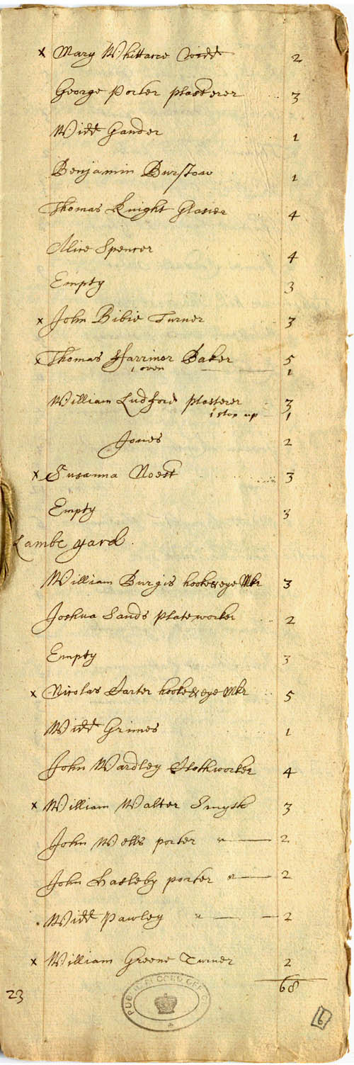 Pudding Lane Hearth Tax : August 1666 : (E 179/252)