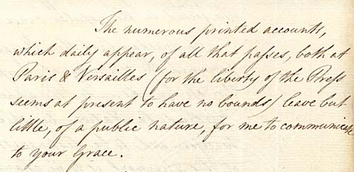 Extract from a confidential report from the British Ambassador, 30th July 1789 (FO 27/2)