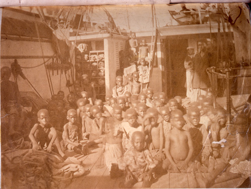 East African enslaved people released from a dhow by HMS Daphne, 1 November 1868 (FC 84/1310)