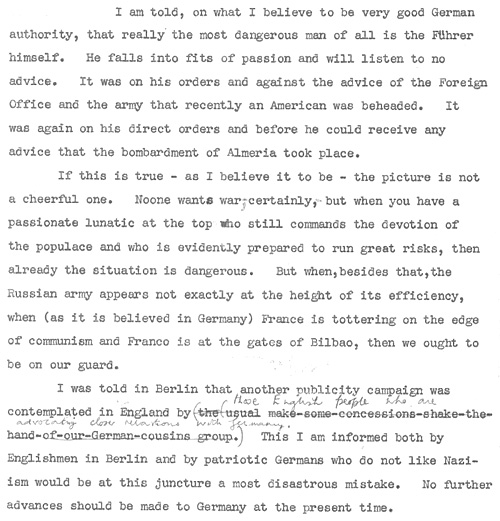 Report by Mr. Law, a British businessman, who worked in Germany 1937 (FO 371/20733)