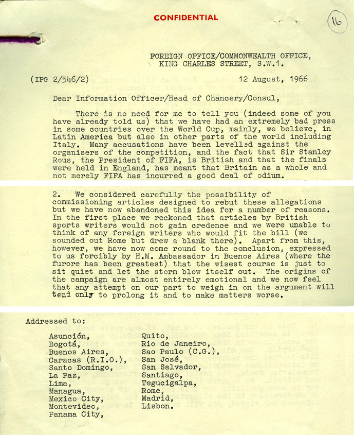 Confidential Letter sent to 18 British Representatives in South and Central American Countries (FO 953/2334)