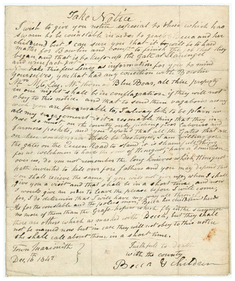 Rebecca letter, 16 December 1842 (HO 45/265 f.1)