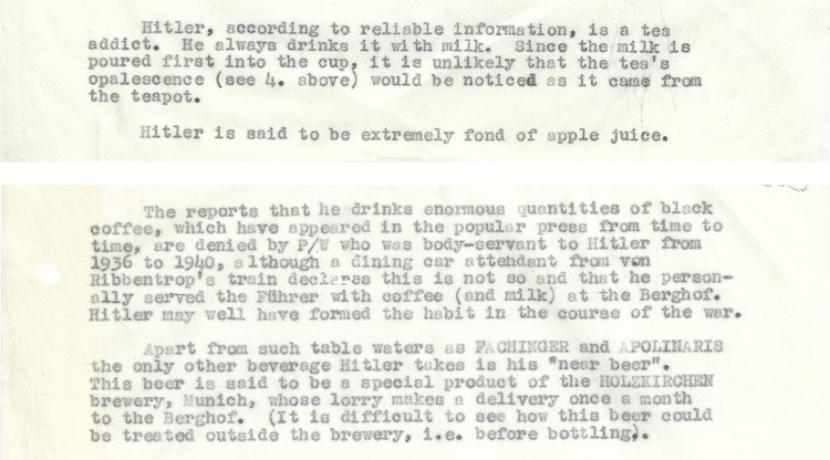 Hitler's drinking habits - Operation Foxley 1944 (HS 6/624)