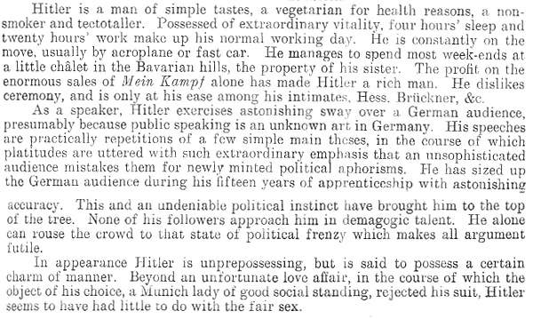 A short description of Hitler prepared by the British Embassy in Berlin January 1937 (FO 408/67)