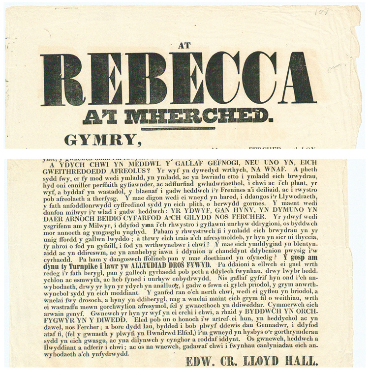 Part of a handbill in Welsh, 20 June 1843 (HO 45/454 f.107)