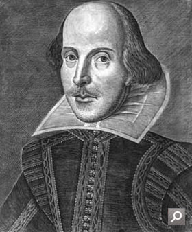 Engraving of William Shakespeare by Martin Drosehout from the first folio edition of his plays 1623