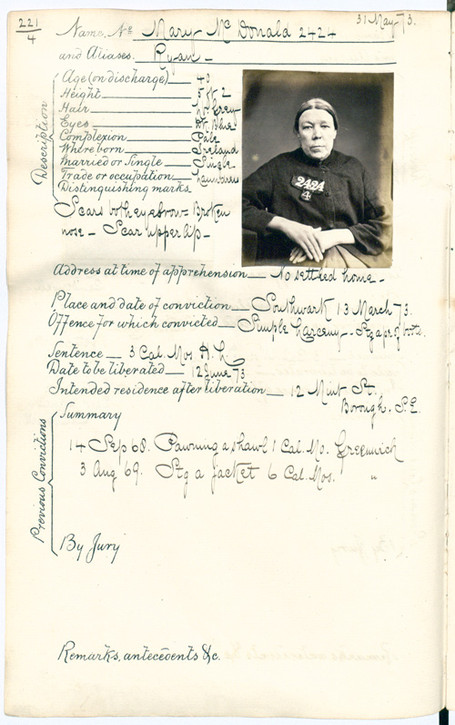 Mary McDonald prisoner number 2424 1873 (PCOM 2/291)