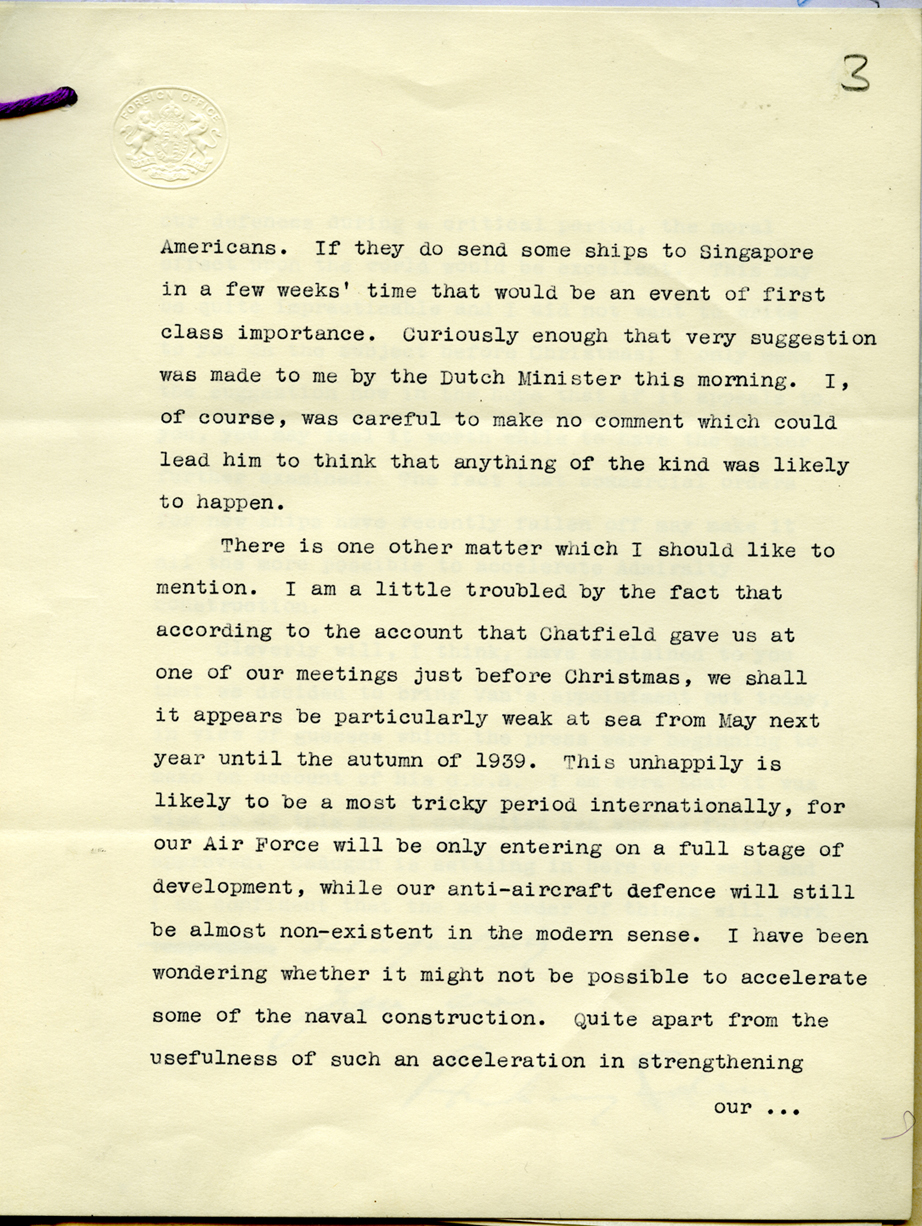 Letter from Anthony Eden to Neville Chamberlain, 1937  (PREM 1/210)