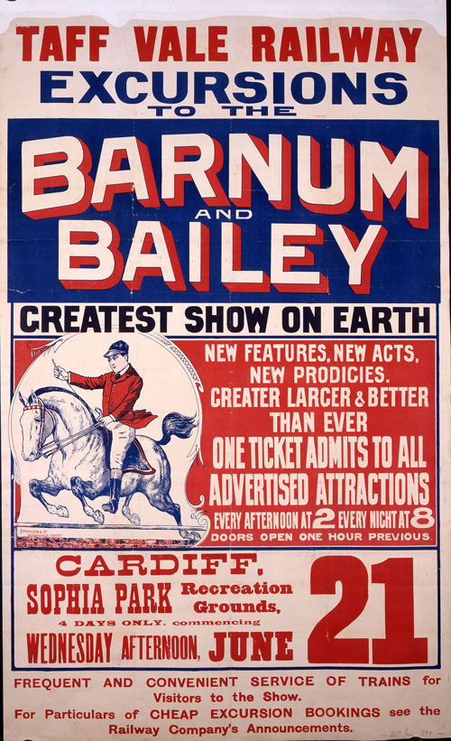 Great Western Railway Collection Posters Taff Vale Railway Barnum & Bailey Circus at Cardiff 21 June 1893 (RAIL 1014/51)