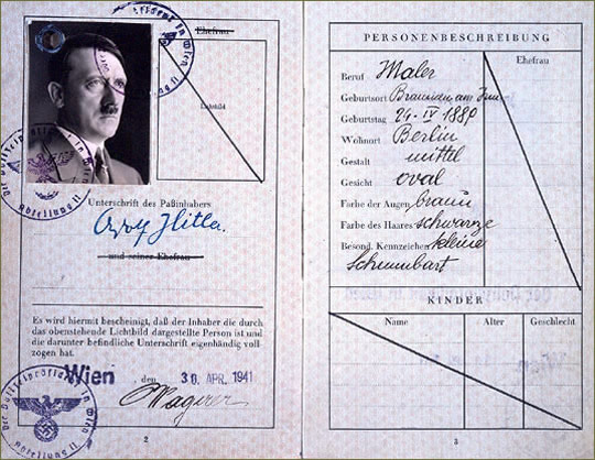 HS 8/1032; fake passport for Adolf Hitler, c.1941