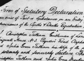 Christopher Tatham's declaration. Catalogue reference RG 34/1