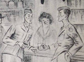 A sketch showing American GIs at a bar, courtesy of The Kew Society