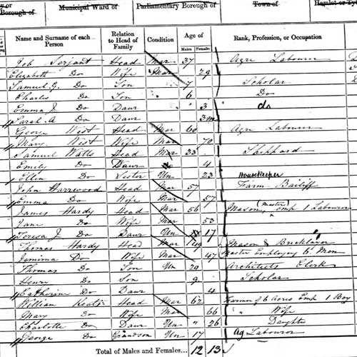 Cat ref: Thomas Hardys' census entry 