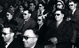 Theatre audience wearing 3D glasses, Festival of Britain, 1951 (catalogue reference: WORK 25/208)