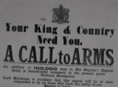 World War One recruiting poster: 'Your King and Country Need You. A Call to Arms'