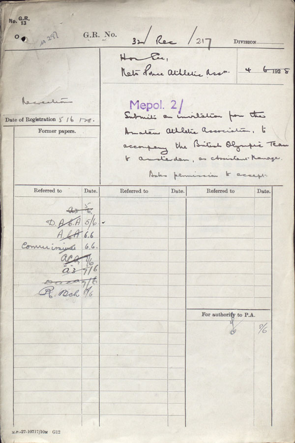 Extract from record MEPO 2/3760/217