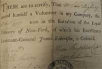 Detail from Loyal Volunteers Certificate of New York, catalogue reference FO 4/1