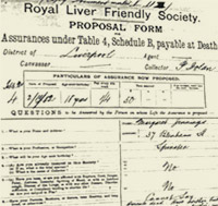 Death insurance proposal form. Catalogue reference ASSI 52/6