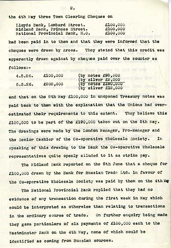Cat ref: HO 144/12143. Home Office letter identifying large amounts of money coming from Russia in support of the strikers in 1927