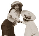 Girls crossing a stream, 1903. Cat ref: COPY 1/465