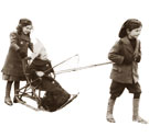 Young boy pulling a sled, Devon, 1905. Cat ref: COPY 1/481