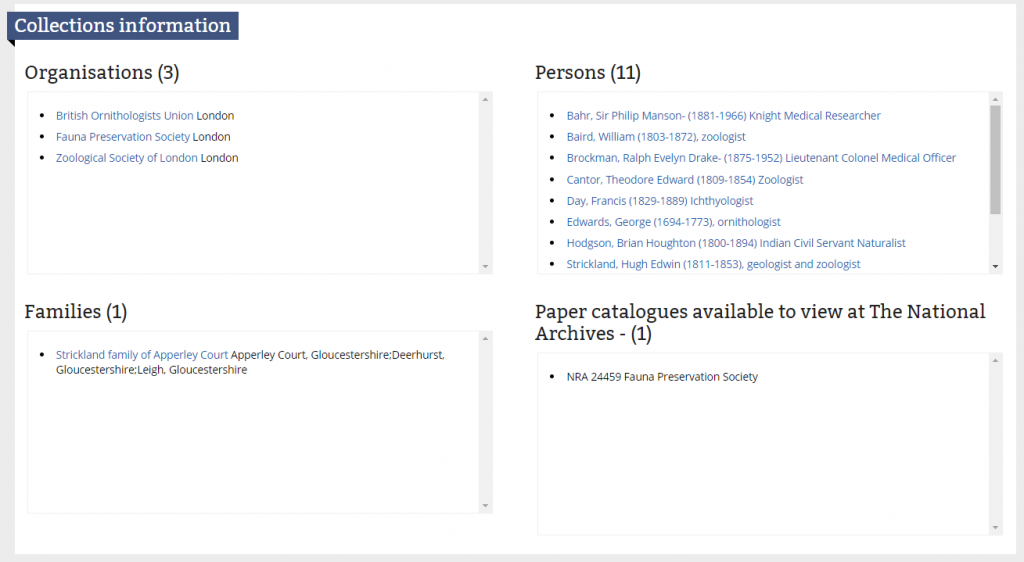 a screenshot of collections information on Discovery