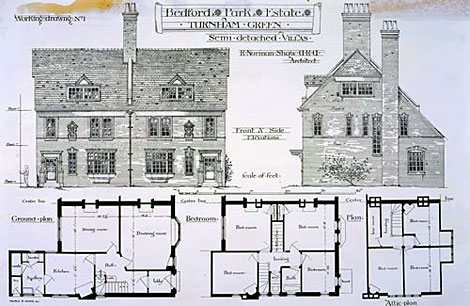 Plans and elevations of Bedford Park Estate, Turnham Green, London, 1877, COPY 1/39 folio 347
