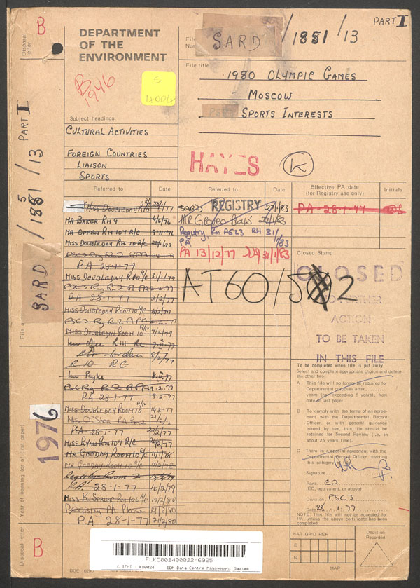 Extract from record AT 60/52
