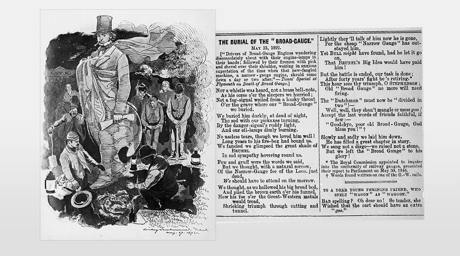 Reproduction of the Original ‘Punch’ Cartoon of June 1892 drawn by the late Linley Sambourne, entitled ‘The Burial of the Broad Gauge’