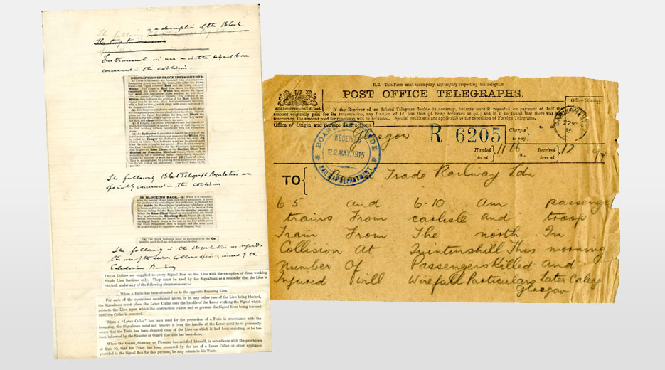 Part of the Caledonian Railway file on the accident