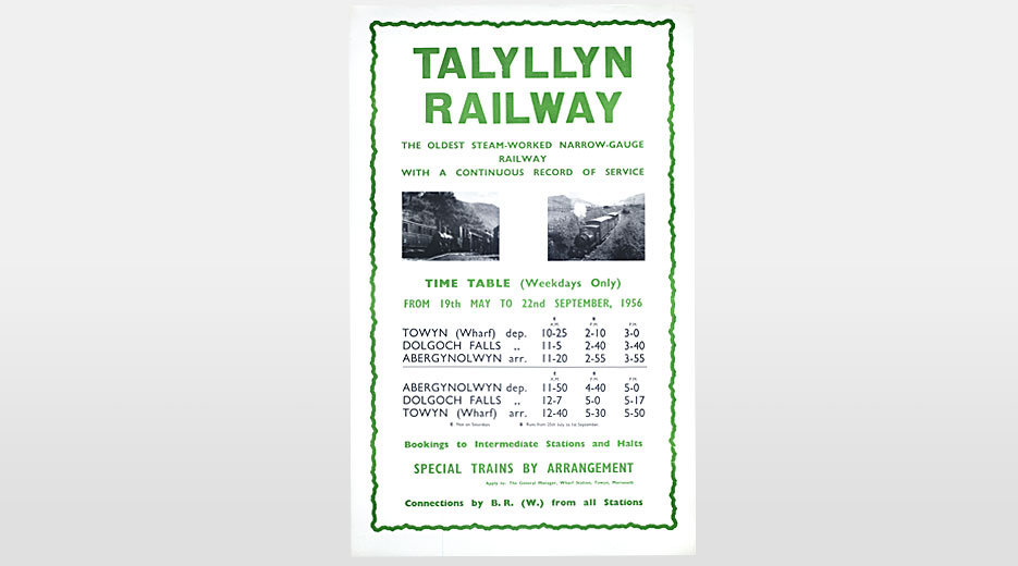 Talyllyn Railway timetable poster, 1956