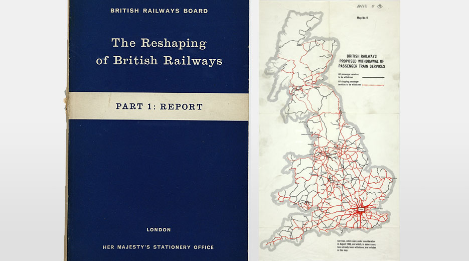 Cover of the report, and a map showing the proposed cuts, 1963