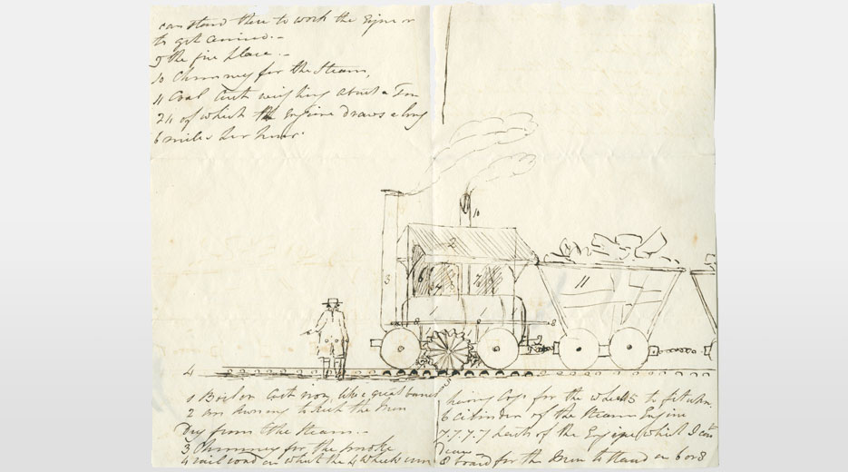 Sketch by Leighton Dalrymple of the Middleton Railway colliery locomotive ‘Salamanca’, 1812.