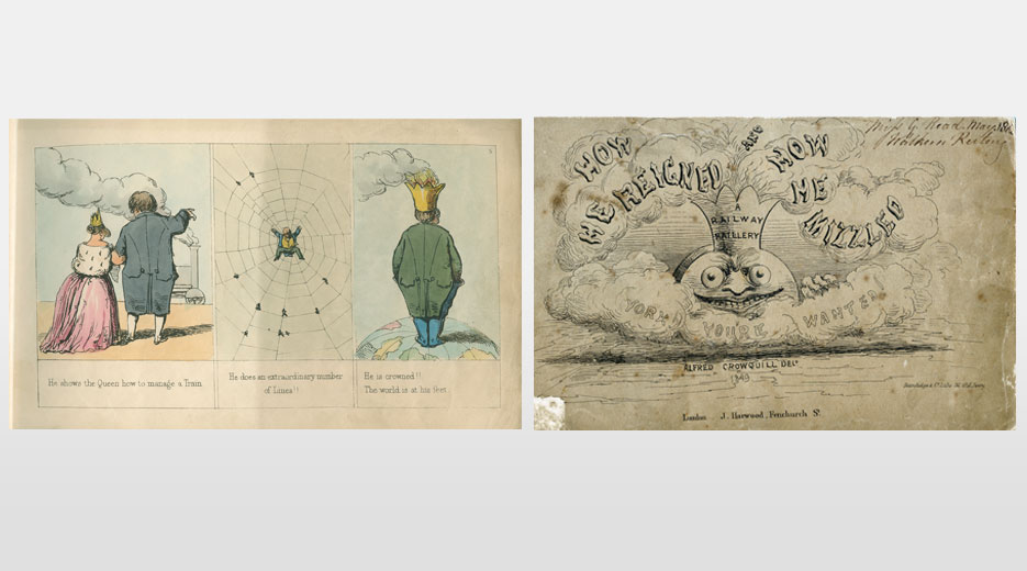 Pages from ‘How he reigned and how he mizzled’, caricaturing the rise and fall of George Hudson, 1849