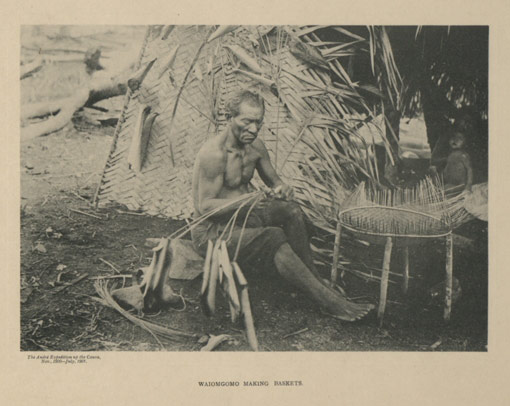 Waiomgomo making baskets. Catalogue reference: CO 1069 781